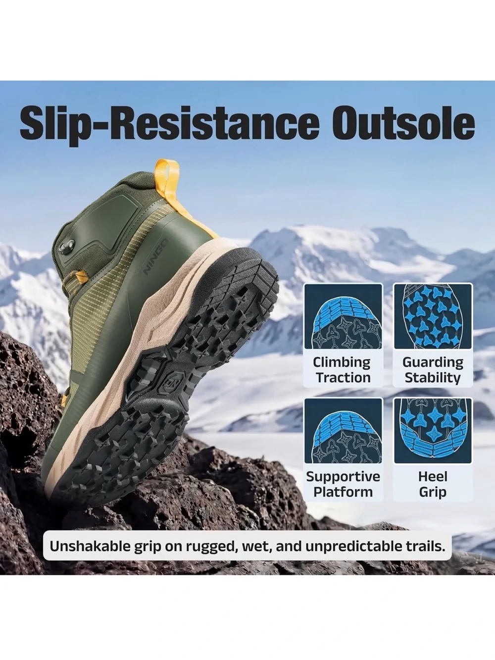 NINGO Men's Dark Green High-Top Waterproof Lightweight Hiking Trail Boots 11 NEW